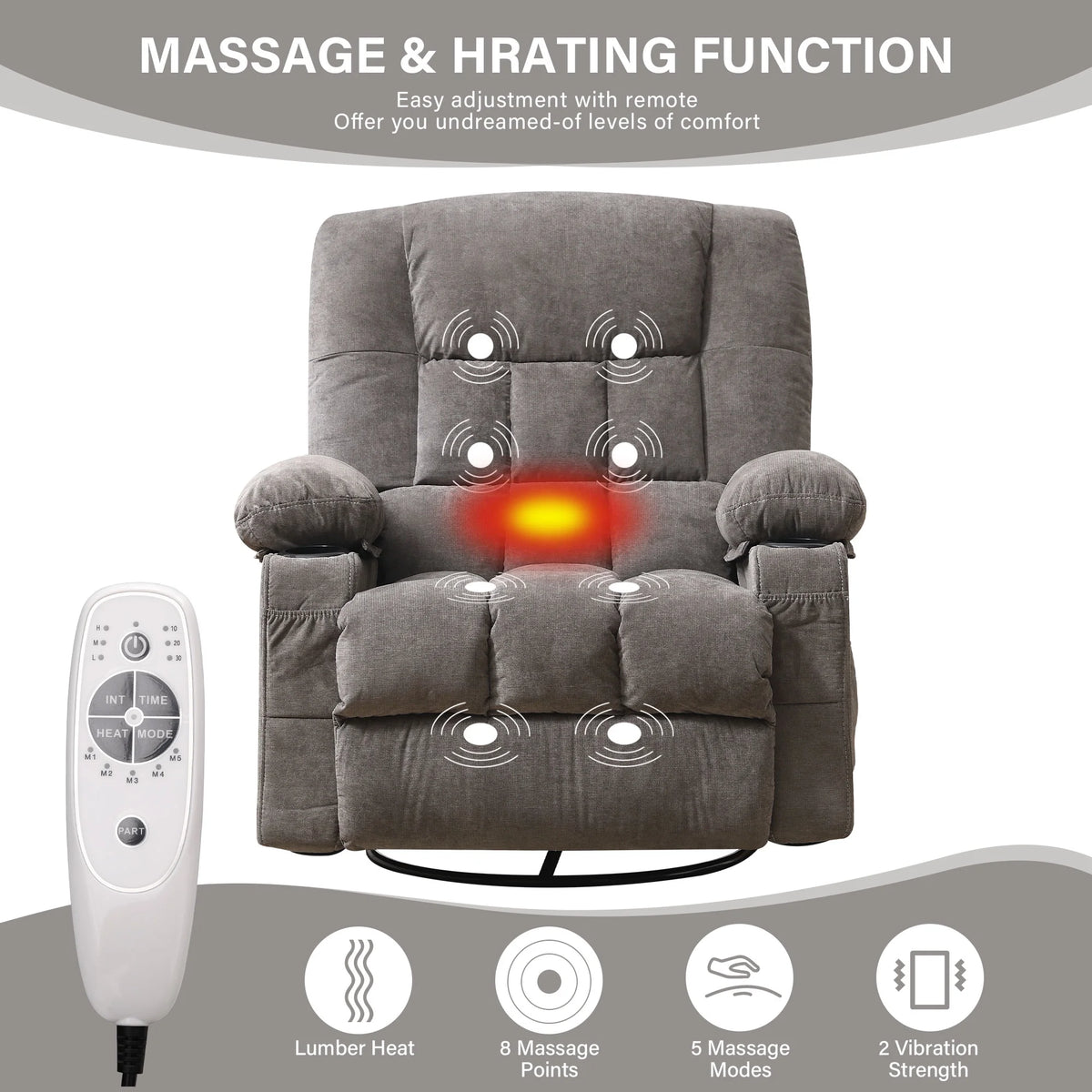 JONPONY Manual Recliner Chair with Heat Therapy and Massage Function, Heavy Duty Reclining Mechanism Massage Chair, Elderly Single Rocker Sofa with Cup Holders for Bedroom Home Theater,Blue