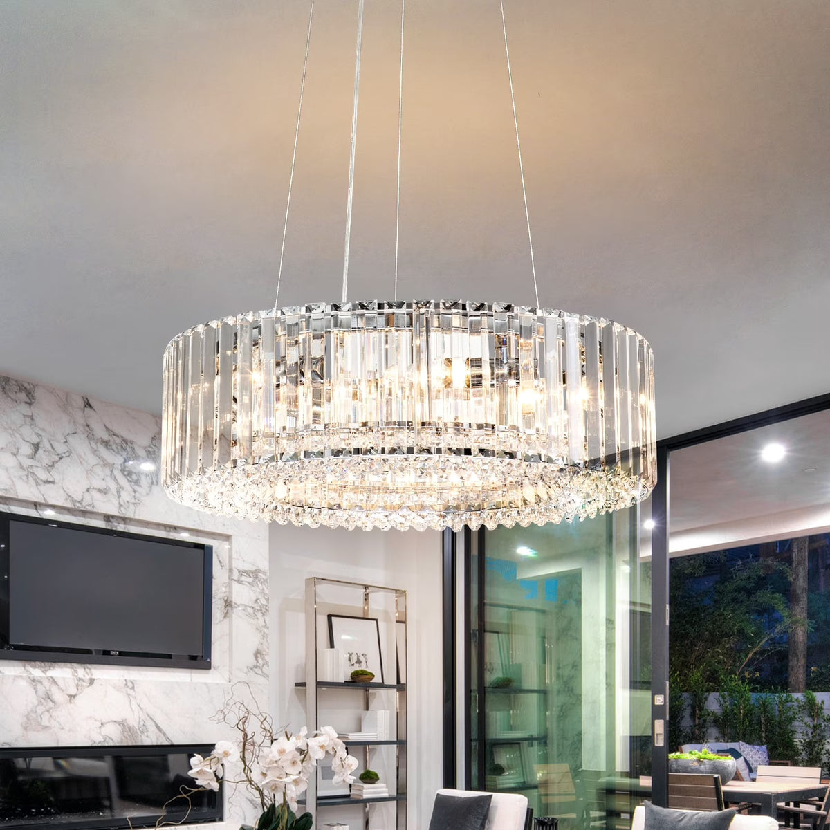 OYIPRO  6 - Light 19.7" Modern Round Crystal Chrome Chandelier Chrome Chrome