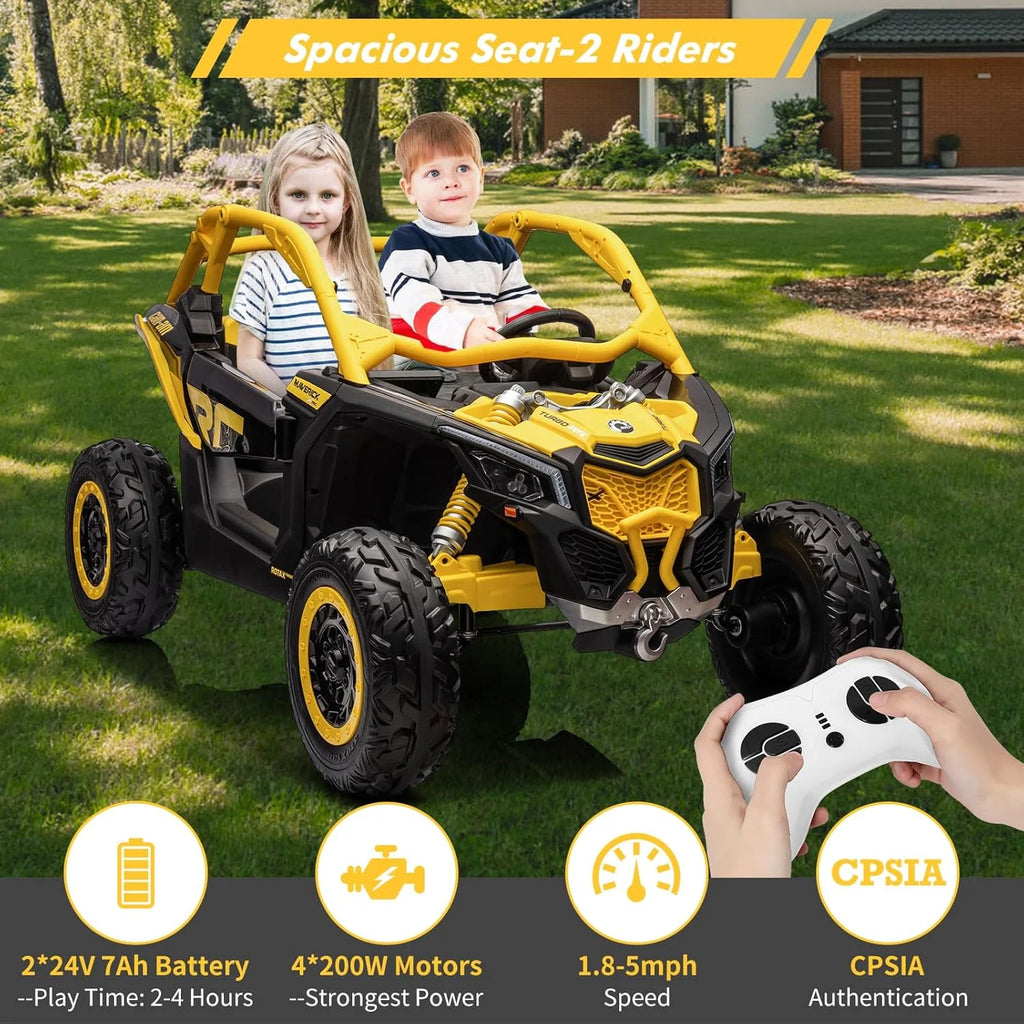 EastVita 2 Seats Ride on Ride on Car 200W Motors UTV,with Remote Control 23" Seats Width Electric Vehicle, EVA Wheels,Music,Head+Tail Light