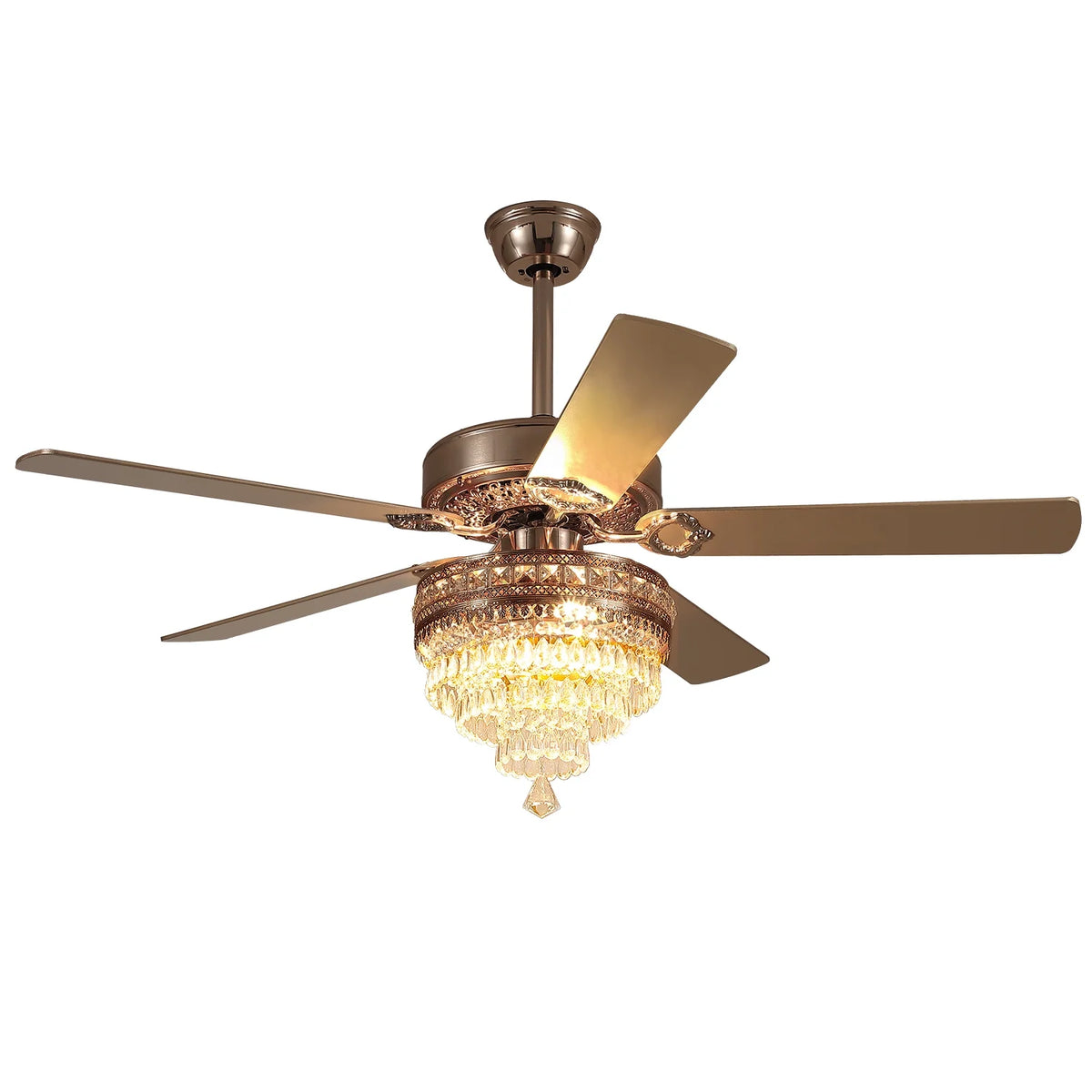 YIOSI 52" Crystal Ceiling Fan Fandelier with Remote Control, Modern Chrome Chandelier Ceiling Fan, Whisper-Quiet Motor, Reversible Blades, LED Lighting, Energy-Efficient, Elegant Living Room Fan