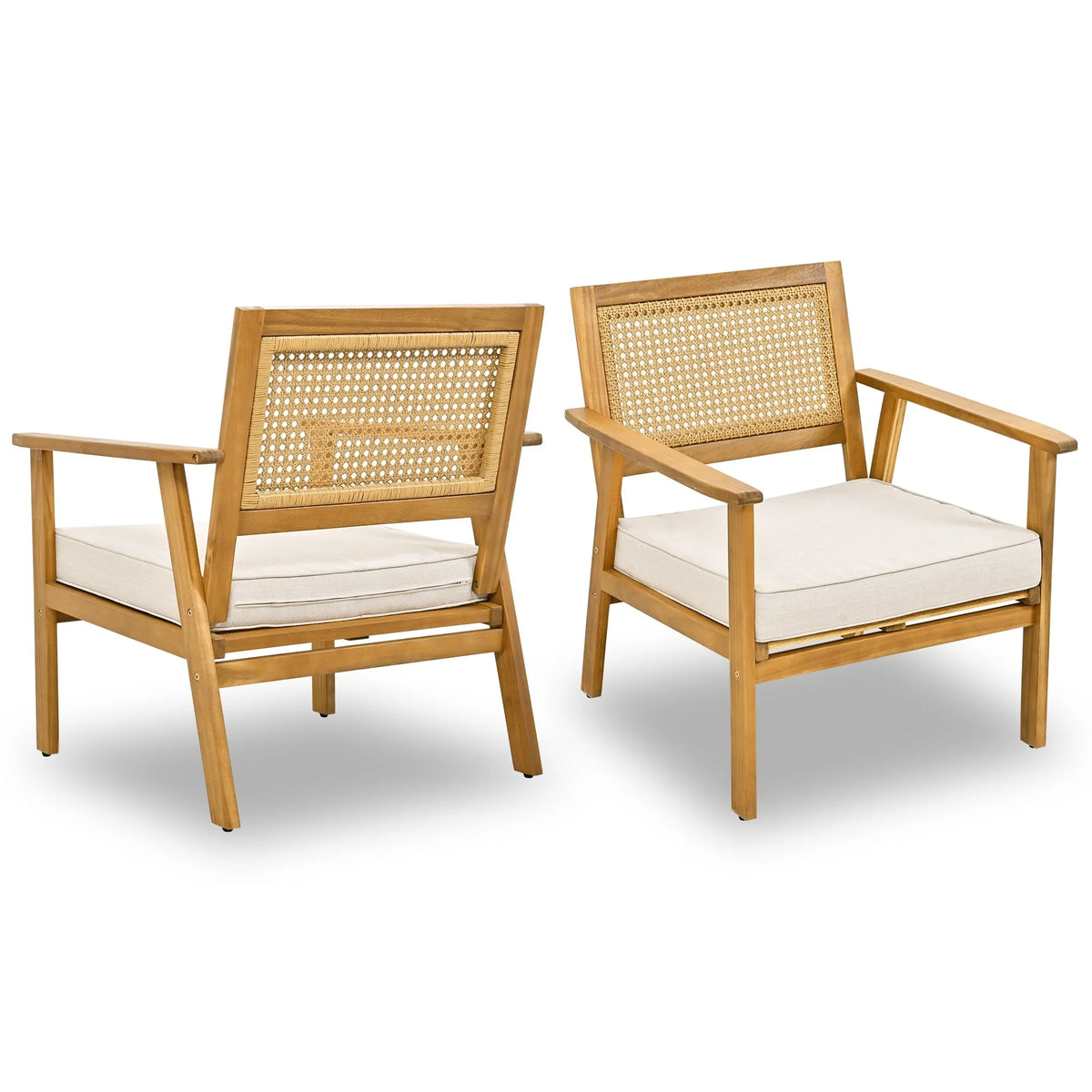 4 Piece Outdoor Patio Furniture Sets All Weather Outdoor Sofa PE Garden Furniture Wicker Rattan Patio Conversation Set with Glass Table & Beige Cushions