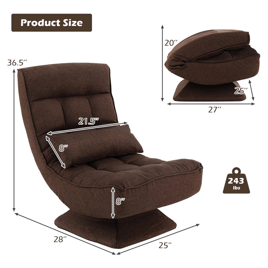 Costway 360 Swivel Floor Chair 5-Level Adjustable Lazy Chair w/ Massage Pillow Black