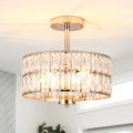 3-Light Crystal Semi Flush Mount Lights for Living Room Hallway French Gold