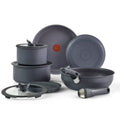 T-fal Ingenio Essentials Nonstick, 11 Piece Cookware Set, Detachable Handle, Oven, Broiler, Dishwasher Safe, RV, Grey Granite