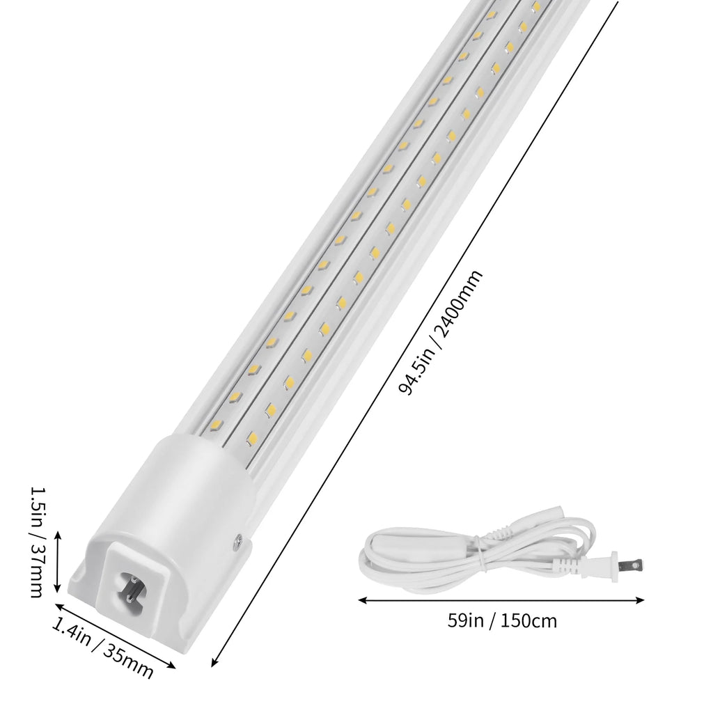 VEVOR 10 Pack LED Shop Light, 8 FT, 80W Linkable Shop Light Fixture, 10000 LM Ceiling Lights 59 in Power Cords with ON/OFF Switch 48 in Connector Cables, for Garage Warehouse Home Workkshop