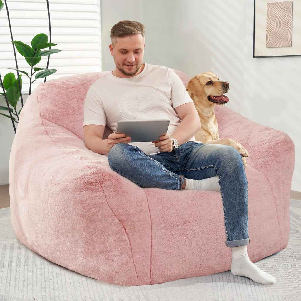 HOMGUAVA Giant Bean Bag Chair for Adults & Kids, Oversized Lounger Couch Large Lazy Chair w/ Stuffed Memory Foam & Wide Armrests, Light Gray