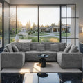 SOULART 135.5 Modular Customizable/L/U-Shape Sofa,Dark Grey Boneless Sectional Couch -  6-Seater Corduroy Couchfor Living Room Furniture