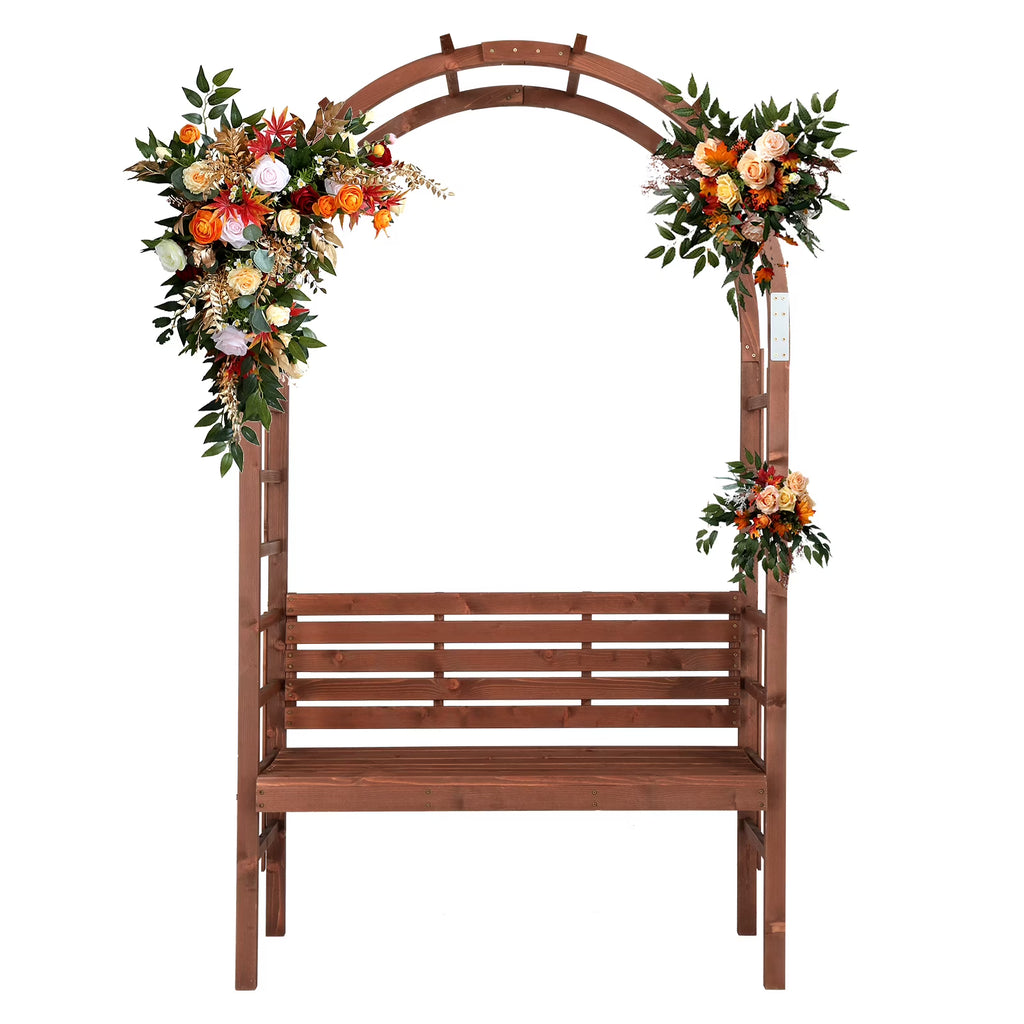 6.8FT Wooden Arch with Bench for 2 People, Garden Arbor Trellis for Climbing Plant, Outdoor Garden Lawn Backyard Patio Decor, Dark Brown