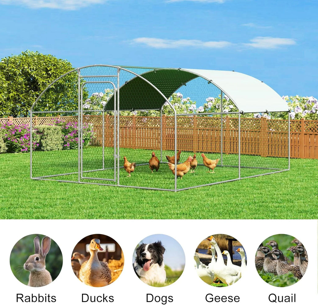Large Metal Chicken Coop Walk-in Poultry Cage with Waterproof and UV-Resistant Cover Outdoor Chicken Run Hen Rabbit Duck House for Backyard Farm Use Spire Roof(10 W x 4.9 L x 6.4 H)