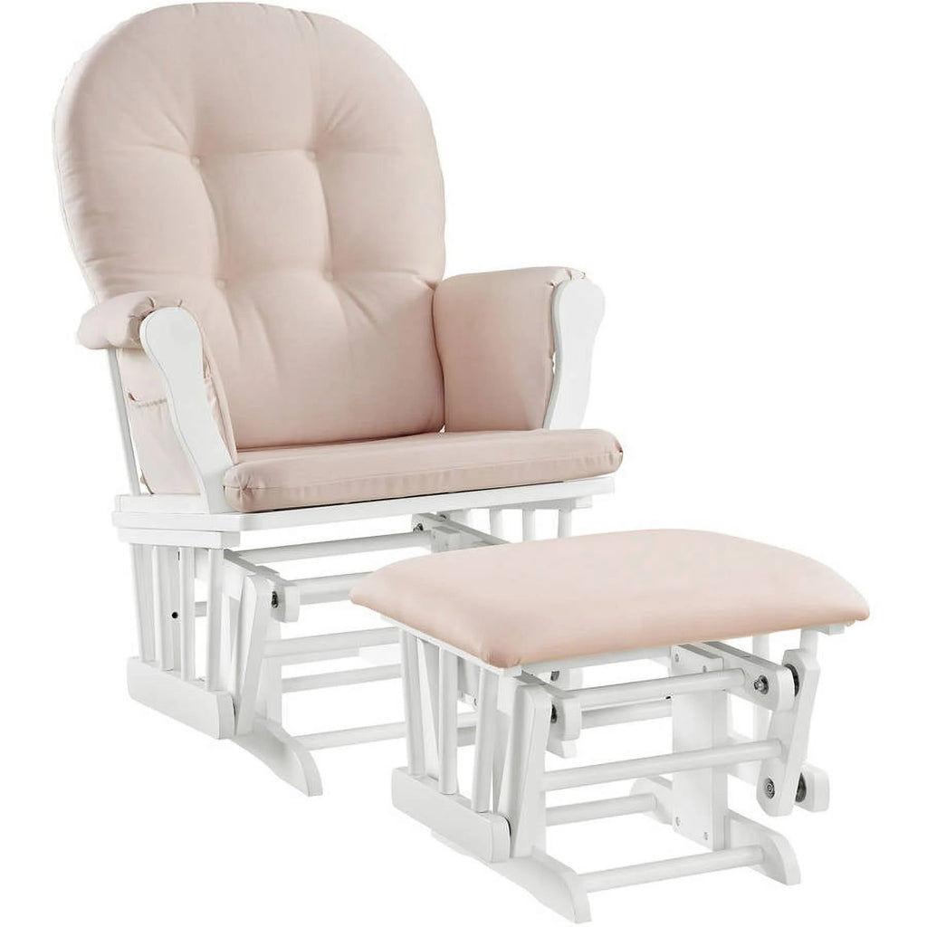 Angel Line Windsor Glider and Ottoman, Natural Finish with Gray Cushions