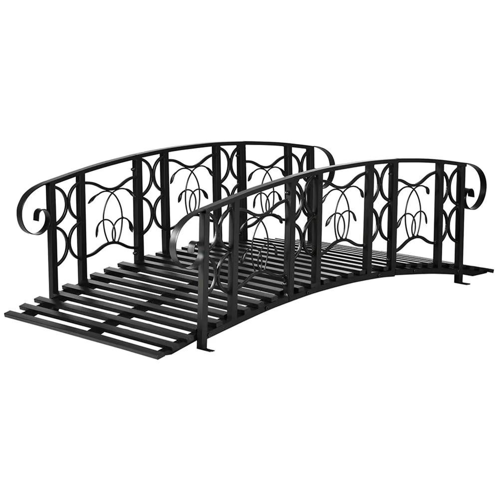 GVN Bridge, Garden Bridge,Metal Arch Backyard Garden Bridge with 660 lbs. Weight Capacity, Safety Siderails, Black