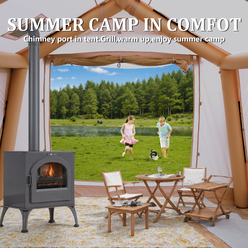 9.8' x 7' Inflatable Camping Tent,4 Season Blow up Tents for Camping, 4-6 Person Inflatable Tent with Stove Jack,Air Tents,Glamping Tent,Waterproof Luxury House with Mesh Window