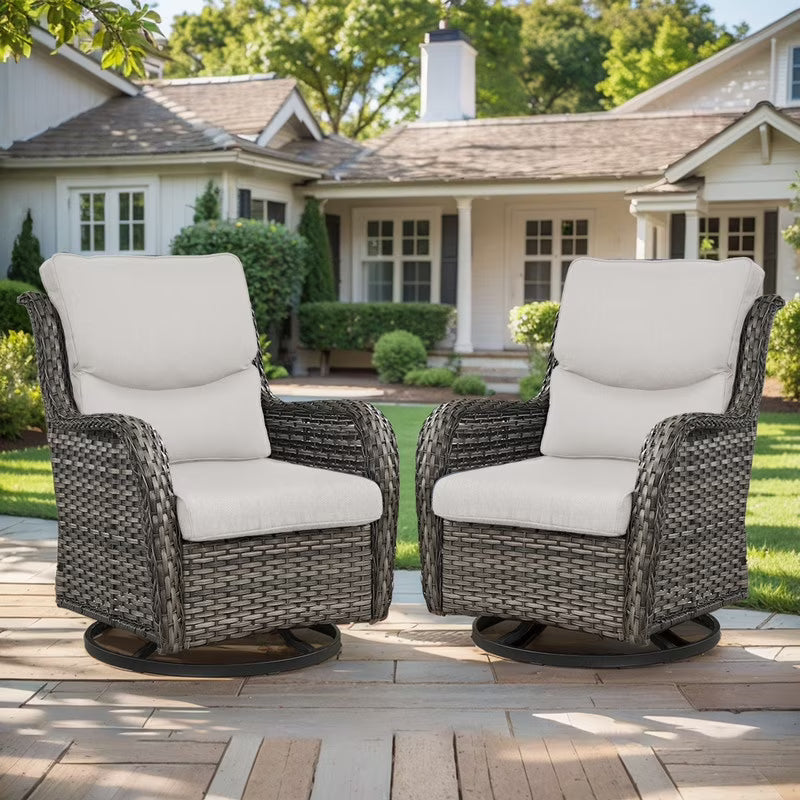 Gymojoy Outdoor Rocking Chairs Set of 2, All Weather PE Wicker Swivel Patio Glider Chairs, Garden Outdoor Furniture Set for Backyard Deck,Blue