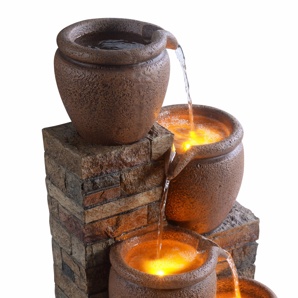 Teamson Home 30.71" 4-Tier Cascading Bowl Solar Powered Water Fountain for Outdoor Living Spaces, Terracotta