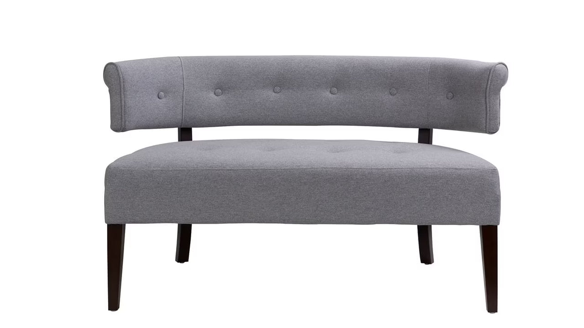 Jennifer Taylor Home Jared Roll Arm Tufted Polyester Fabric Bench, Sky Neutral Beige