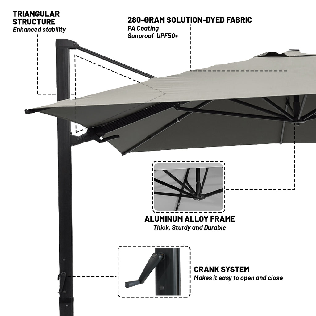 Boyel Living 10 x 13 FT Cantilever Patio Umbrella, Outdoor Rectangle Offset Umbrella with 360°Rotation, Heavy Duty Patio Hanging Umbrella with Base for Garden Pool Backyard, Navy Blue