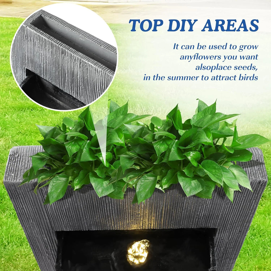 MAGIC UNION Water Fountain Outdoor Garden - Indoor Modern Water Fountain Freestanding Fountains, 49.6" H Contemporary Curves Garden Fountain with LED Lights, Pump and Natural Stones for Garden, Patio