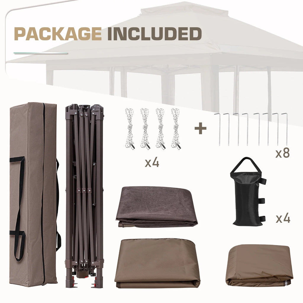 EAGLE PEAK 13' x 13' Pop-Up Gazebo Tent Instant w/Mosquito Netting，Outdoor Gazebo Canopy Easy Set-up Folding Shelter (Beige/Brown)