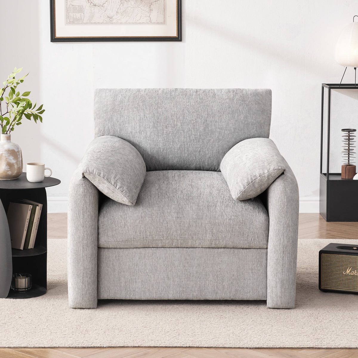 Chenille Oversized Armchair, 38.6" Wide Accent Chairs for Living Room & Bedroom Modern Lounge Chair, Upholstered Mid-Century Reading Chair, Comfy Living Room Chair, Single Sofa Chair, Beige