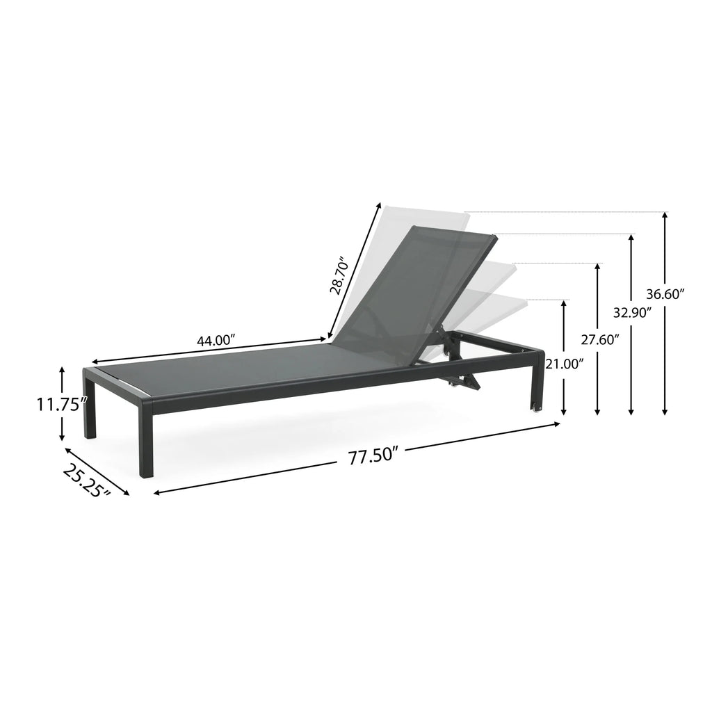 Outdoor Aluminum Mesh Chaise Lounges with Wheels and Adjustable Backrest, Black, Set of 2