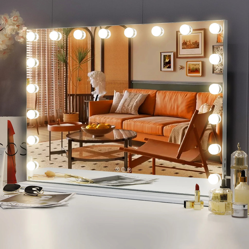 Fenchilin 32"x23" Vanity Mirror with Lights USB Charging Tabletop Wall Mount Metal White