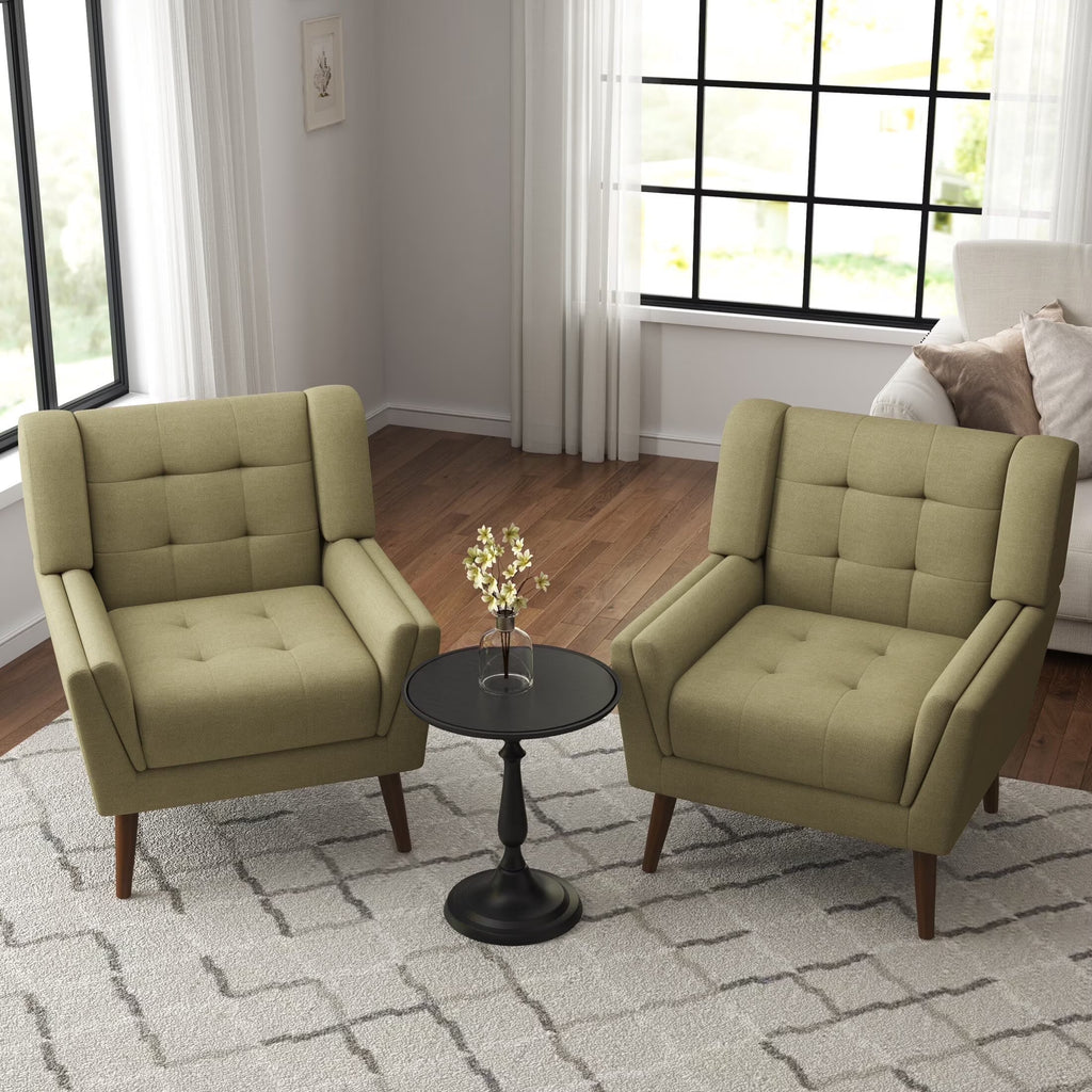 DREAMSIDEA Accent Chair Set of 2 Living Room Chair Linen Upholstered Comfortable Armchair Modern Chairs for Living Room Bedroom Indoor Furniture, Beige