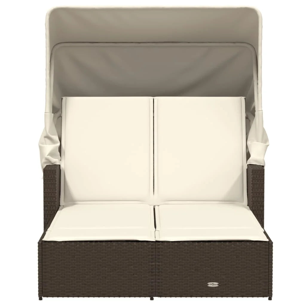 vidaXL Powder Coated Steel Removable Canopy and Cushions Double Sun Lounger, Beige