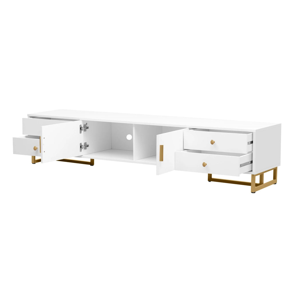 DEALTOPS Stylish TV Stand with 4 Drawers, Spacious Media Console with Metal Legs for TVs Up to 75'', Black