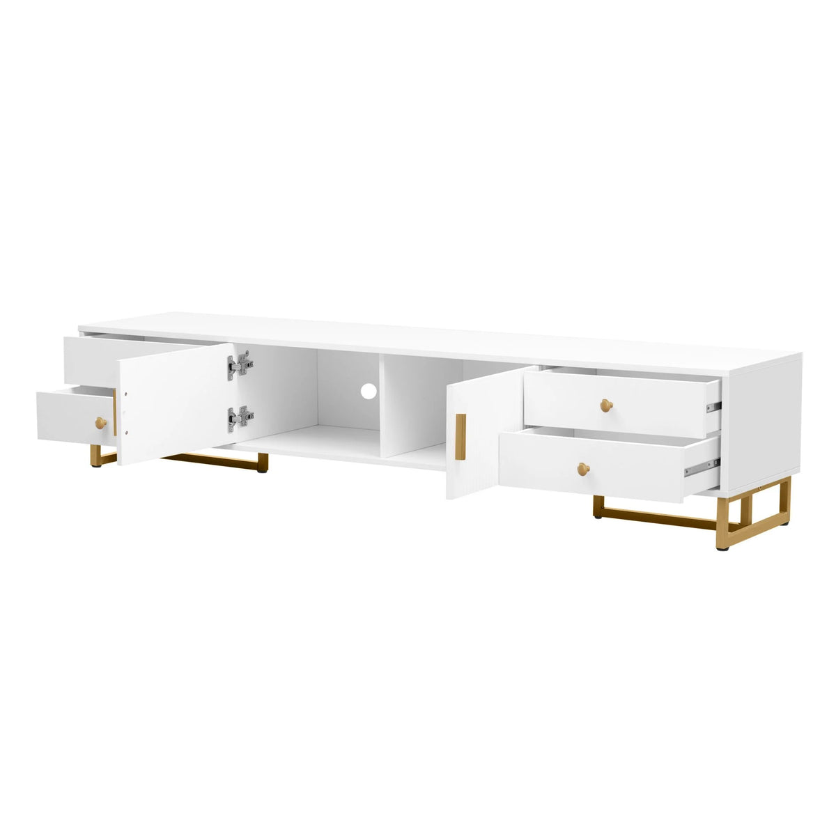 DEALTOPS Stylish TV Stand with 4 Drawers, Spacious Media Console with Metal Legs for TVs Up to 75'', Black