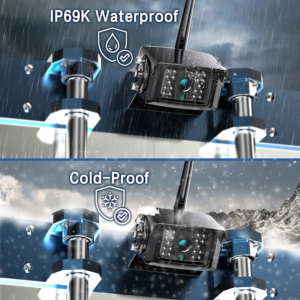 ZEROXCLUB 10'' 1080P HD Wireless Backup Camera System IP69K Waterproof & Loop Recording 10 Inch DVR Quad Split Monitor For RV/Truck/Trailer/Camper