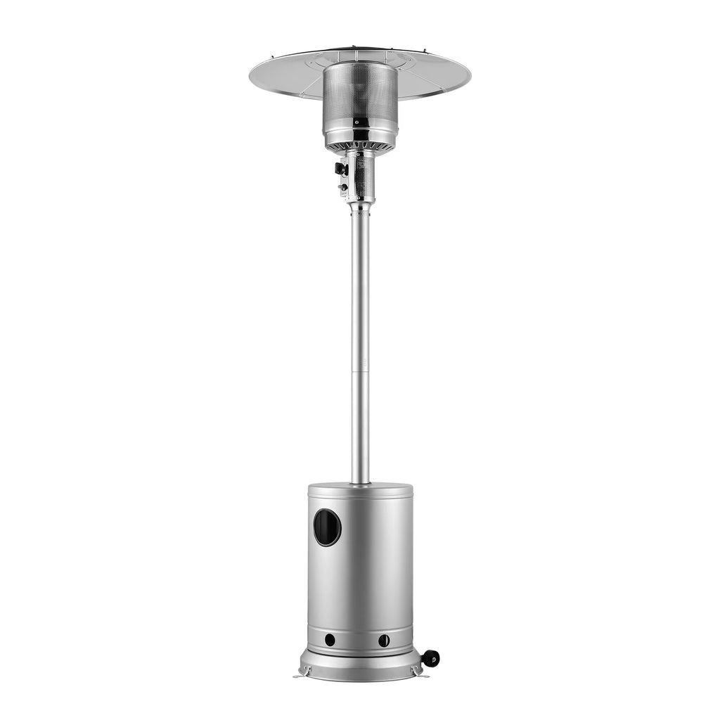KFFKFF Outdoor Patio Heater, 50000BTU Propane Powered, Elegant Hammered Finish with Circular Table Feature, Durable Metal Burner & Portable Wheels, Ideal for Garden, Patio, Party, Backyard