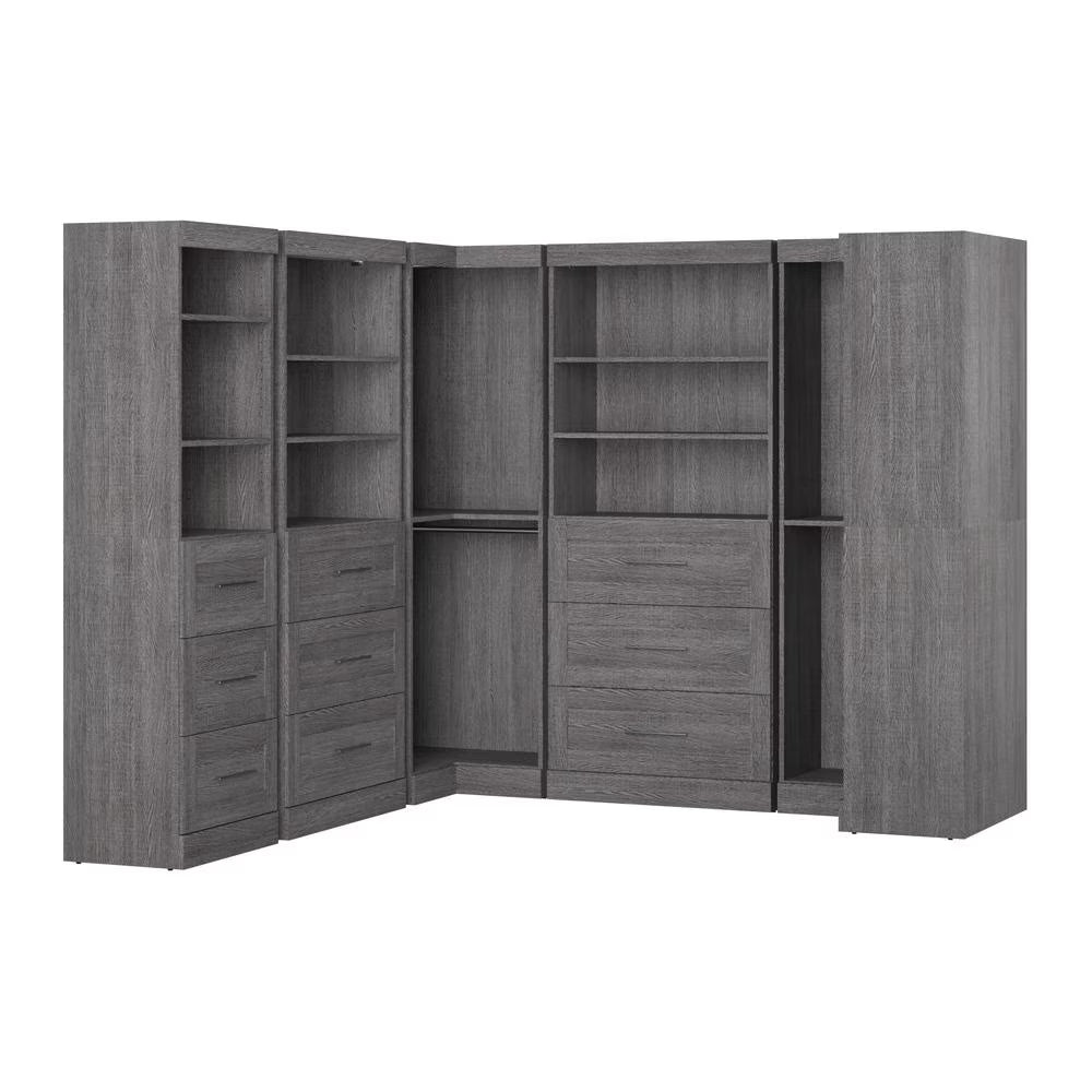 Bestar Pur 161W Walk-In Closet Organizer System in Bark Gray - Engineered Wood