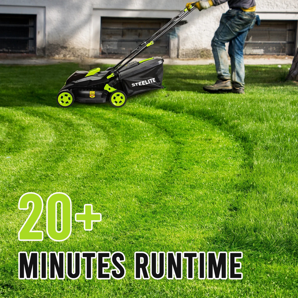 Steelite 13-Inch Cordless Lawn Mower, 21V Electric Lawn Mowers with Brushless Motor for Garden,5 Heights Adjustment, 4.0Ah Battery & Charger Included