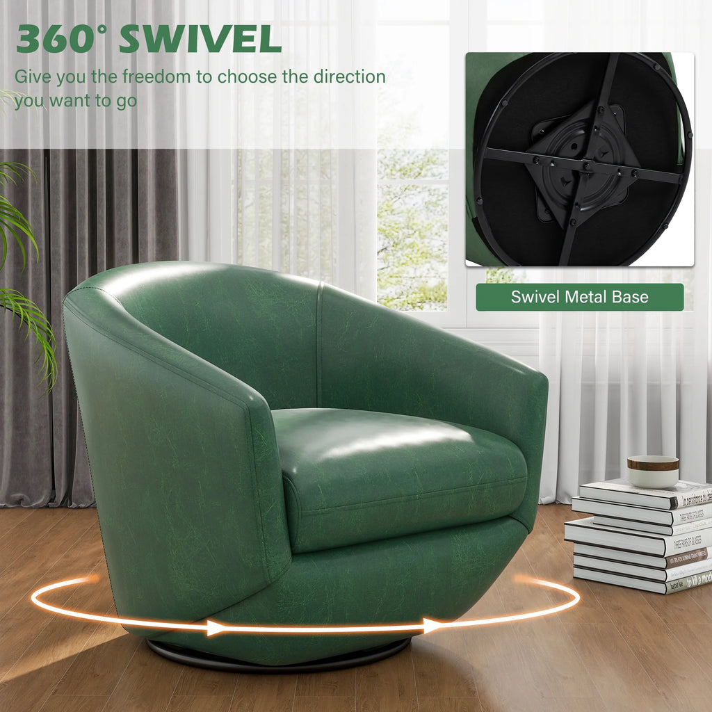 DREAMSIDEA Faux Leather Swivel Accent Chair Sets of 2 360 Swivel Barrel Chair,Swivel Club Sofa for Living Room, Bedroom, Office,Brown