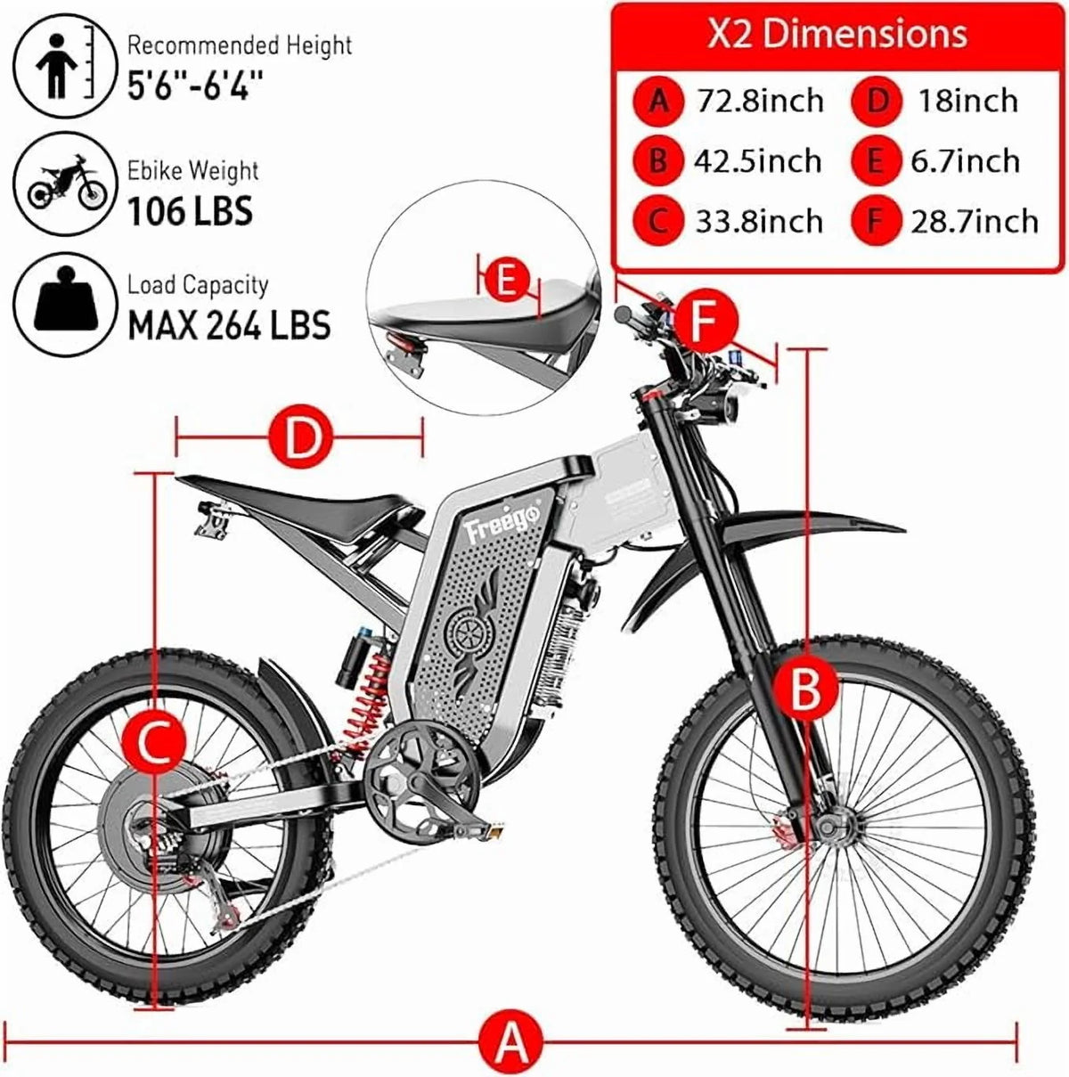 6000W(Peak) Motor 60V/35Ah Battery, Freego X2Pro Electric Motorcycle for Adults, Electric Bike  50MPH/7 Speed Off Road Electric Bicycle,19x2 Full Suspension/Four-Piston Hydraulic Brake UL2849MTB