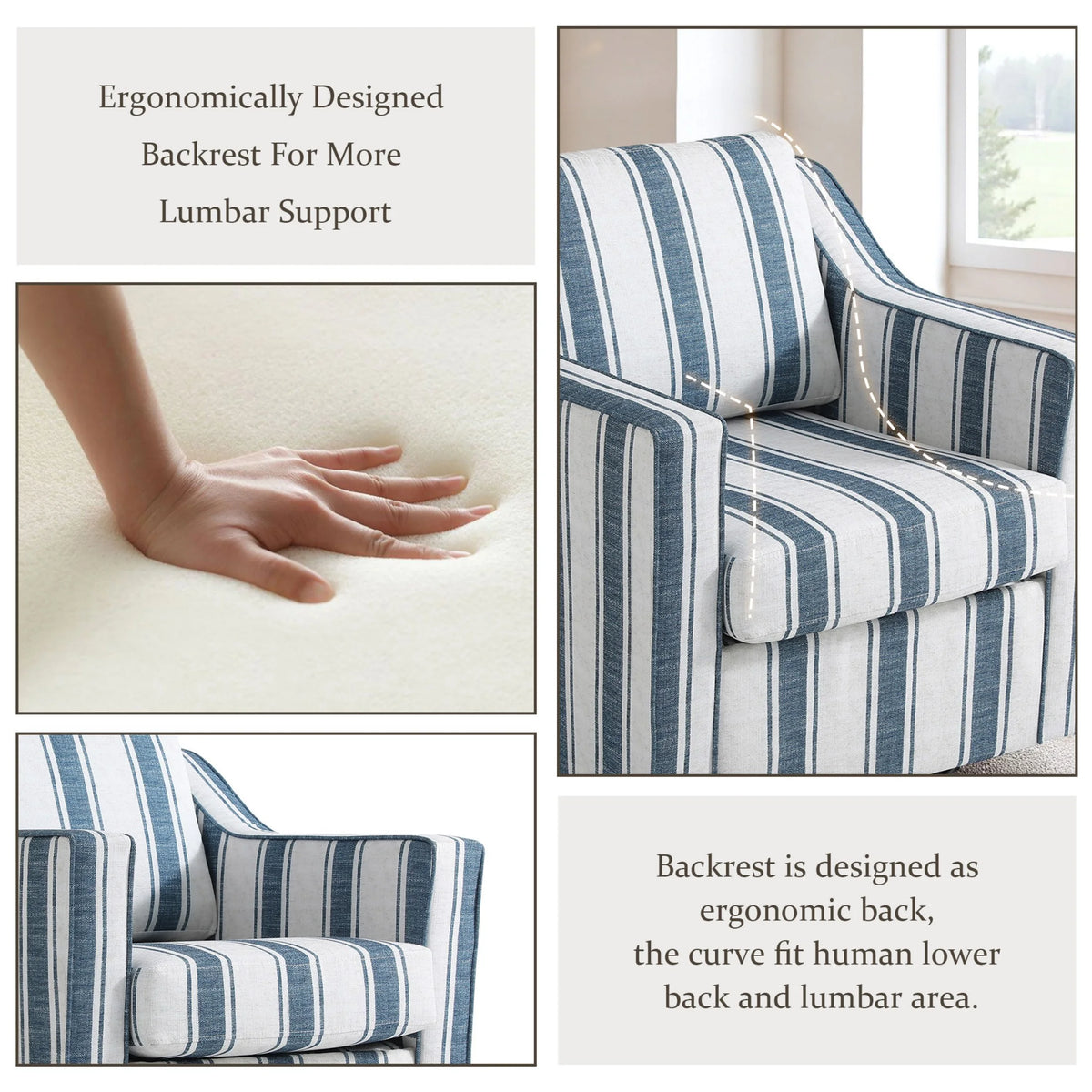 Swivel Accent Chair for Living Room, Modern Upholstered Barrel Arm Chair with Plump Back Pillow, Comfy Club Sofa Reading Chair for Adults (Chenille Navy, Set of 1)
