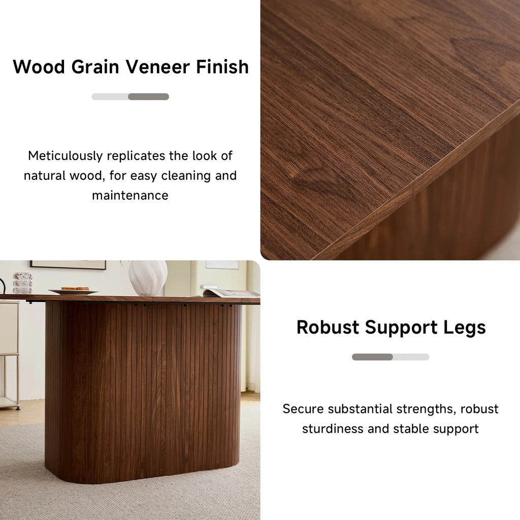 HJhomeheart 63" Rectangle Dining Table for 4 6 Person, Rounded Corners, Wood Strip Pedestal Base, Rustic Farmhouse Modern Breakfast Dinner Kitchen Table