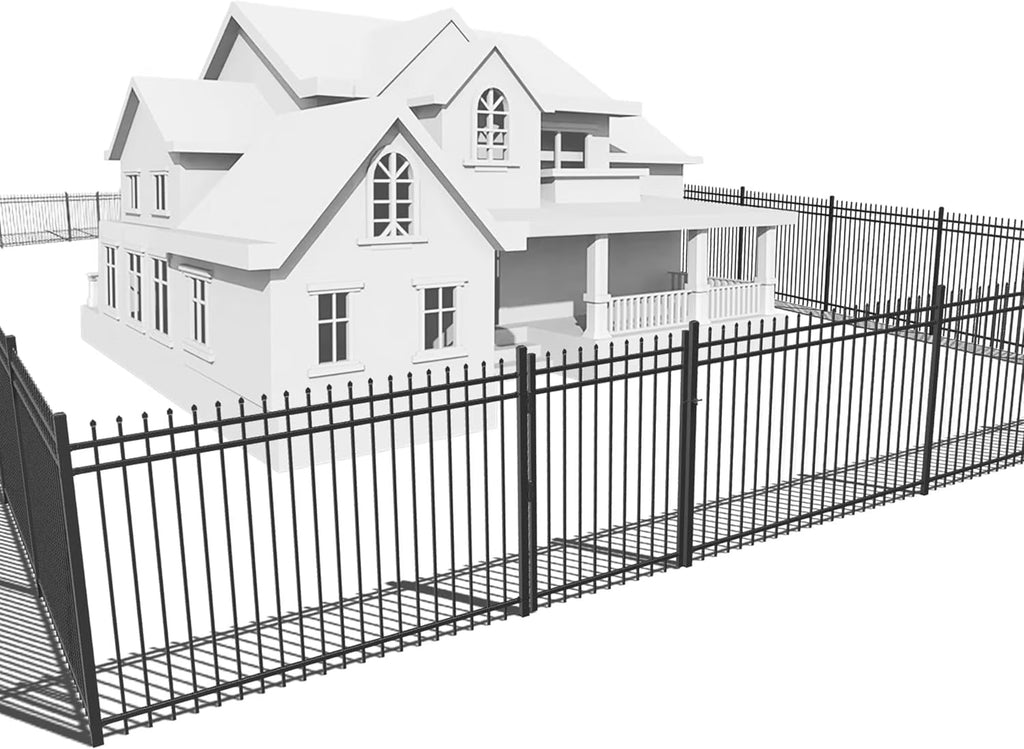 Fencer Wire Pack of 5 Heavy Duty Pinnacle Fence Barrier Panel, 5FT Height X 8FT Width Anti-Rust Metal Fencing Panel, 2 Diameter Steel Outdoor Decorative Garden Fence Panel for Yard, Pool, Patio