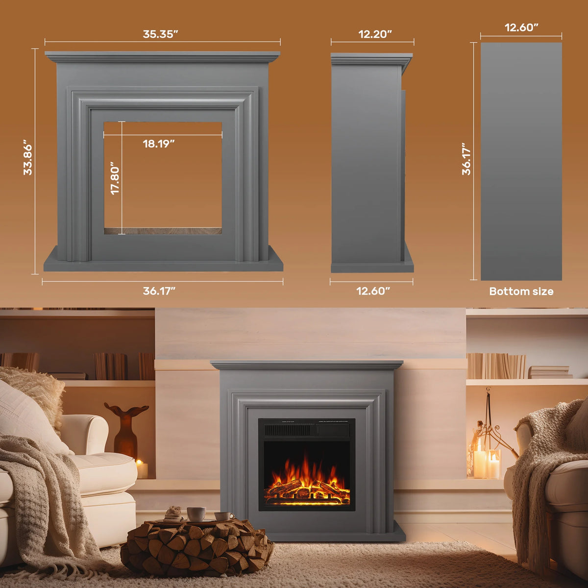 Electactic Electric Fireplace, Free Standing Fireplace, with Remote Control, Adjustable LED Flame, 750W/1500W -White