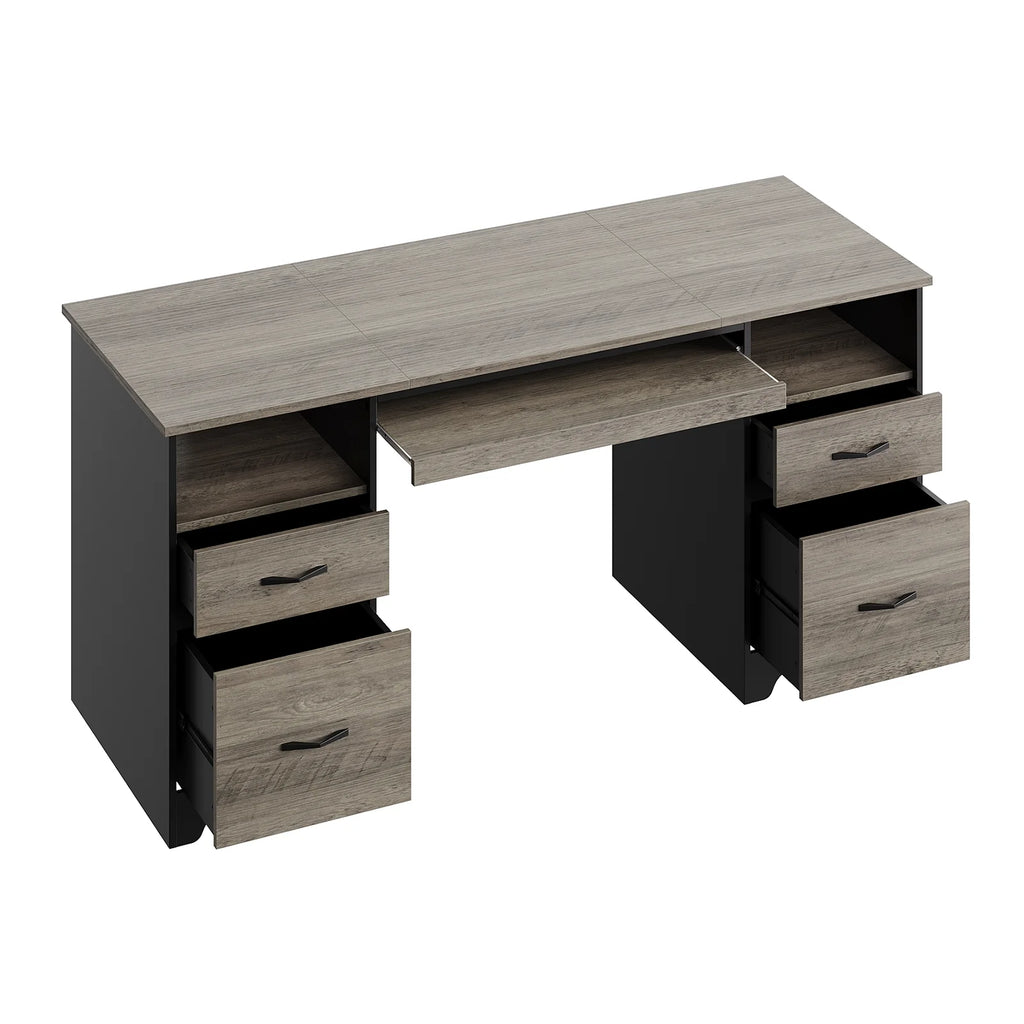 Bestier 59 Computer Desk with 4 Drawers, Office Executive Desk with File Drawer, Keyboard Tray for Home Office, Gray