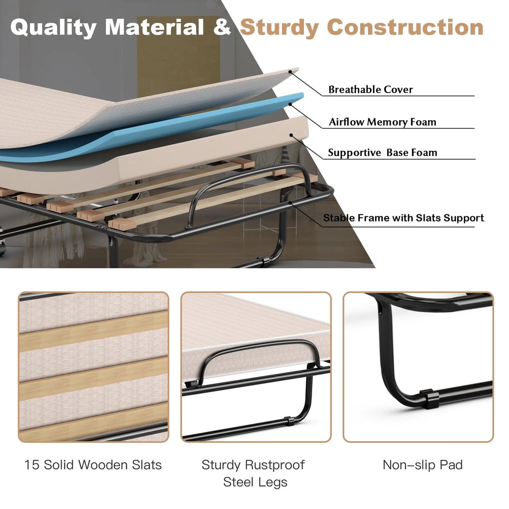 Costway Portable Folding Bed with Memory Foam Mattress Rollaway Cot  Navy Made in Italy