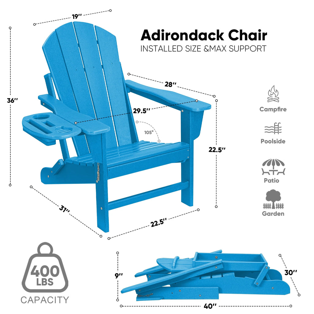 FOOWIN HDPE Plastic Adirondack Chairs Set of 4, Black