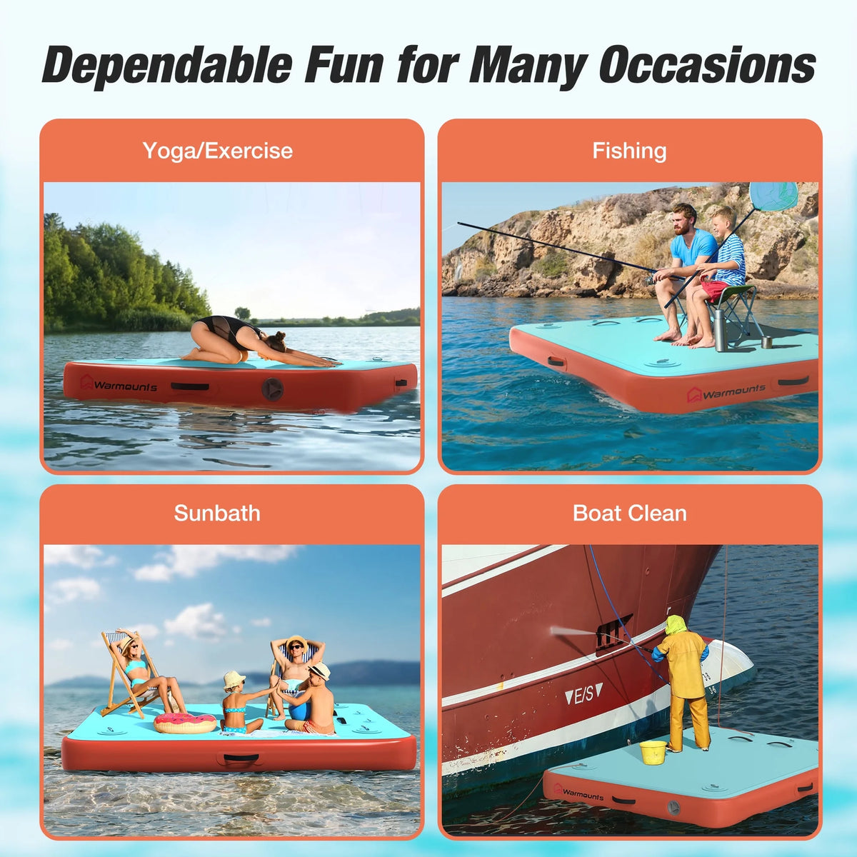 WARMOUNTS Inflatable Floating Dock, 8*6ft Air Inflatable Dock Platform, Non-Slip Water Island Float Raft with Rope Ladder for Ocean Lake River Boat