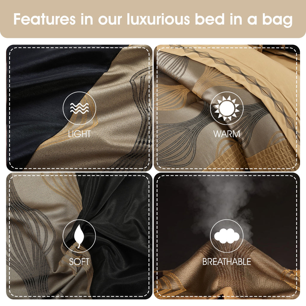 Lanco Black Silver Comforter Set , California King Size , 7 Pieces Fashion Jacquard Bedding Set