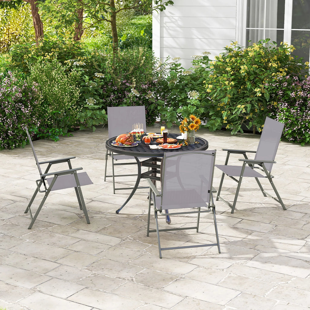 Costway 4pcs Patio Folding Portable Dining Chairs Metal Frame Armrests Garden Black