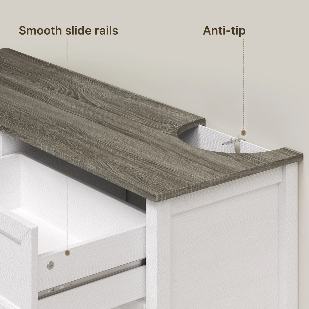 White Dresser, Lofka 6 Drawer Dresser for Bedroom, Chests of Drawers for Living Room, White Brown