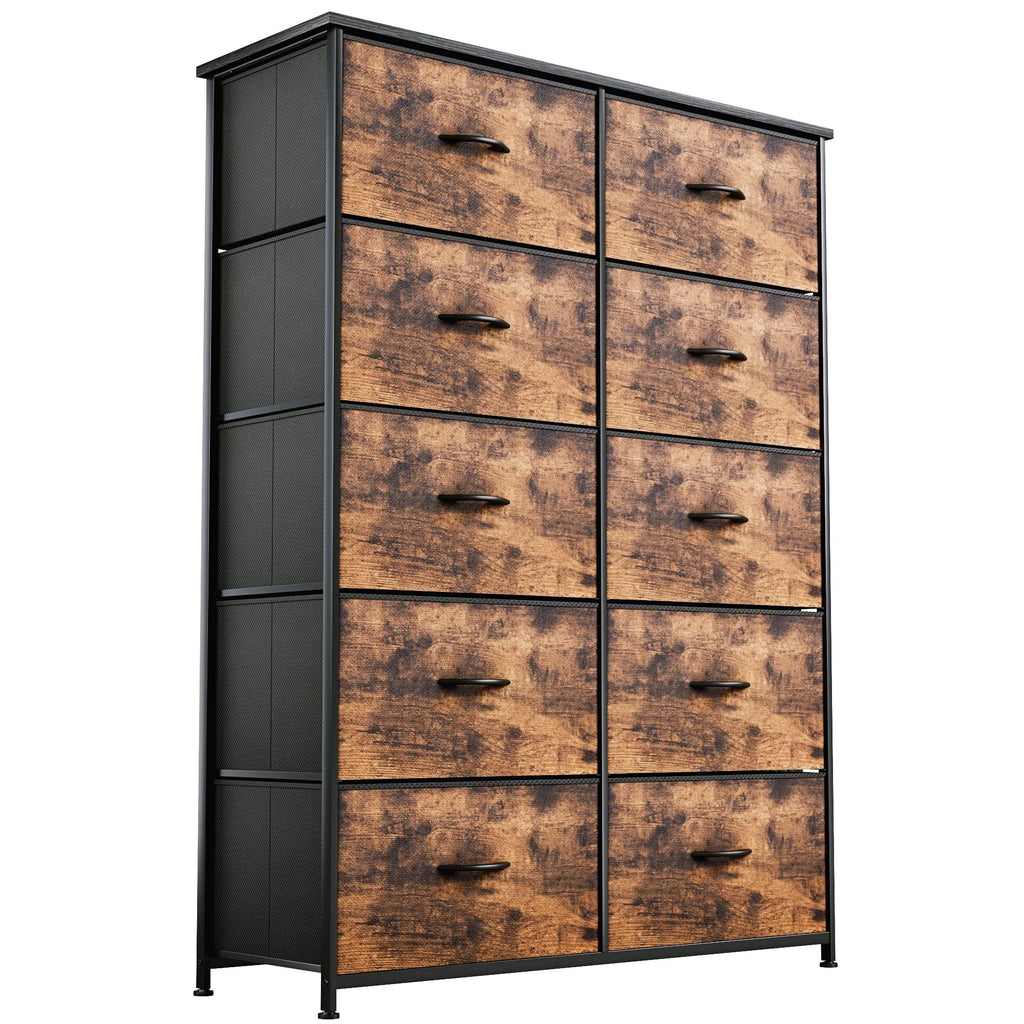 Dextrus Tall 10 Drawer, Fabric Storage Tower-Organizer Unit for Bedroom, Living Room, Hallway, Closets & Nursery Dresser, Rustic Brown