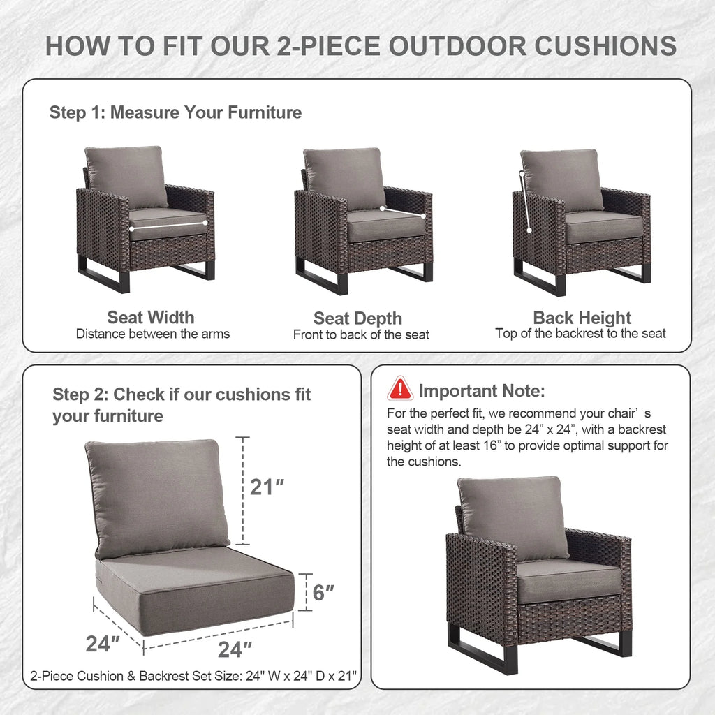 Bellefurn Outdoor Deep Seat Cushion 24 X 24 X 6 inch for Patio Furniture,Outdoor Chair Cushions Waterproof & Fade Resistant Patio Furniture Cushions for Wicker Chair, Sofa, Couch