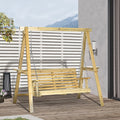 Outsunny 2-Seat Outdoor Swing Chair, Porch Swing with Stand and Side Tables, for Garden, Poolside, Backyard, Natural