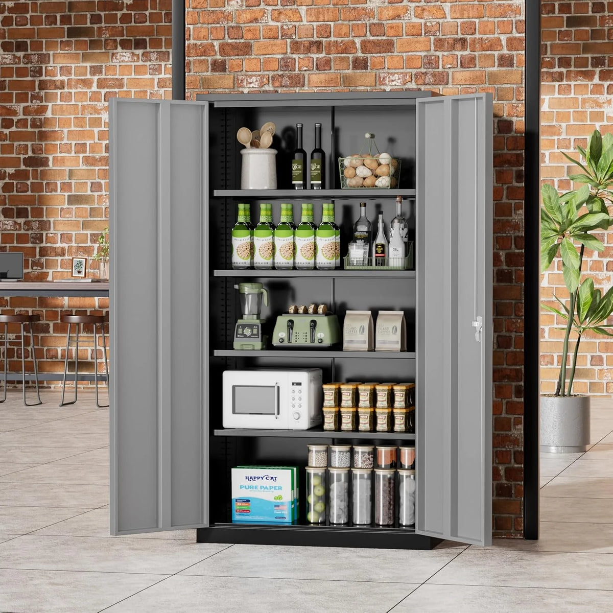 SOLAURA 72 inches Tall Metal Garage Storage Cabinets, Lockable Steel Storage Cabinet with Doors and Adjustable Shelves for Office, Home, Shops, Garage, Assembly Required, Black